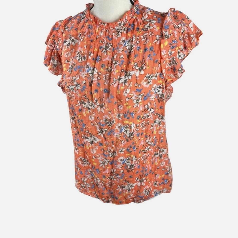 Nanette Lepore Floral Ruffle Blouse - Orange Blue